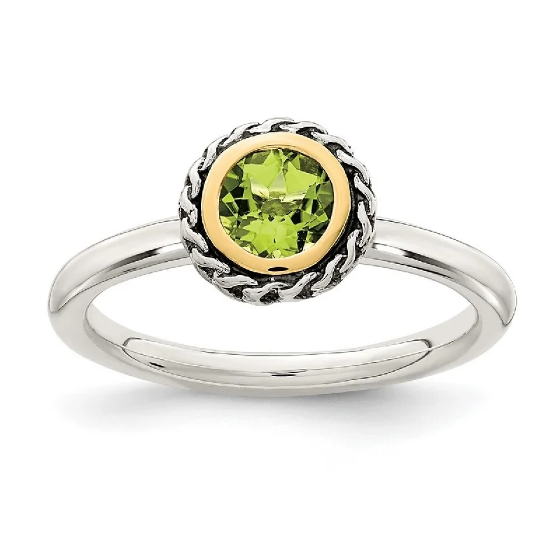 Curata 925 Sterling Silver With 14k Polished Peridot Ring