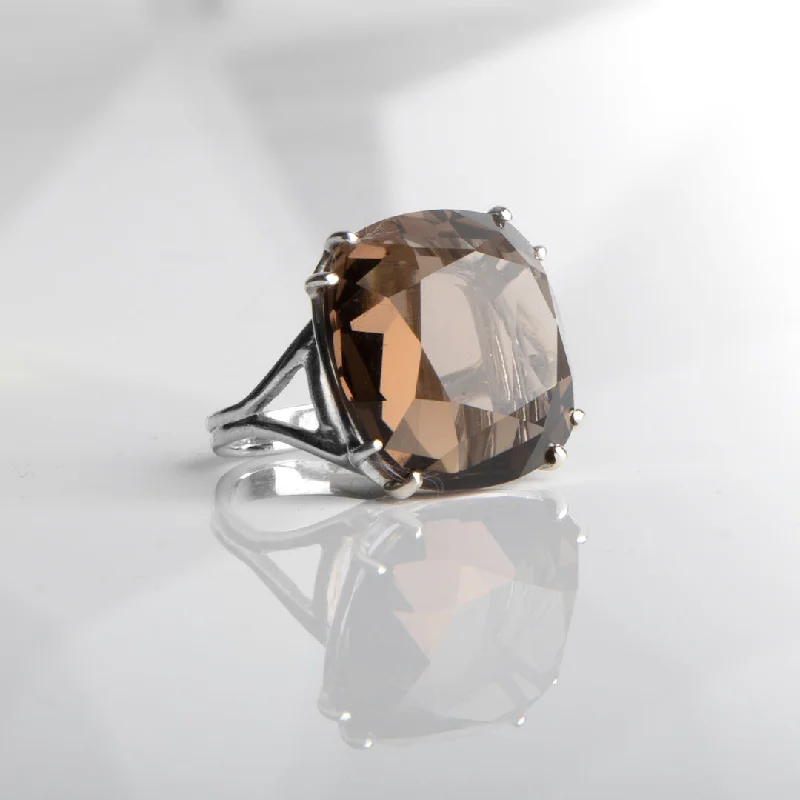 Dark Topaz Sterling Cocktail Ring, 34 Carat Cushion Cut