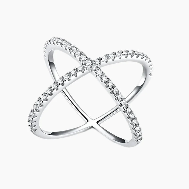 Sterling Silver CZ Criss Cross Ring