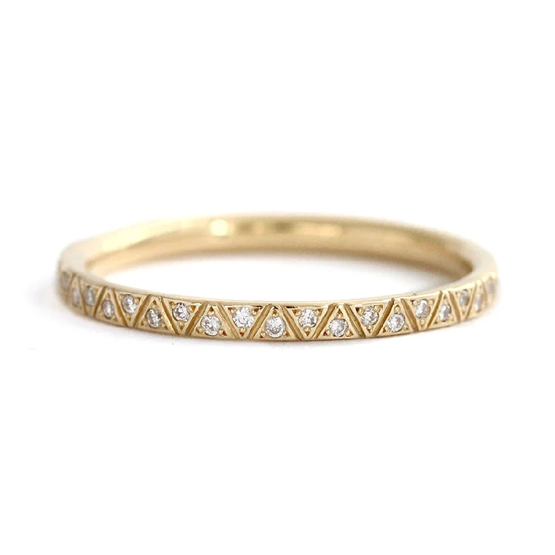 Engraved Diamond Eternity Band - Geometric Pattern Eternity Ring