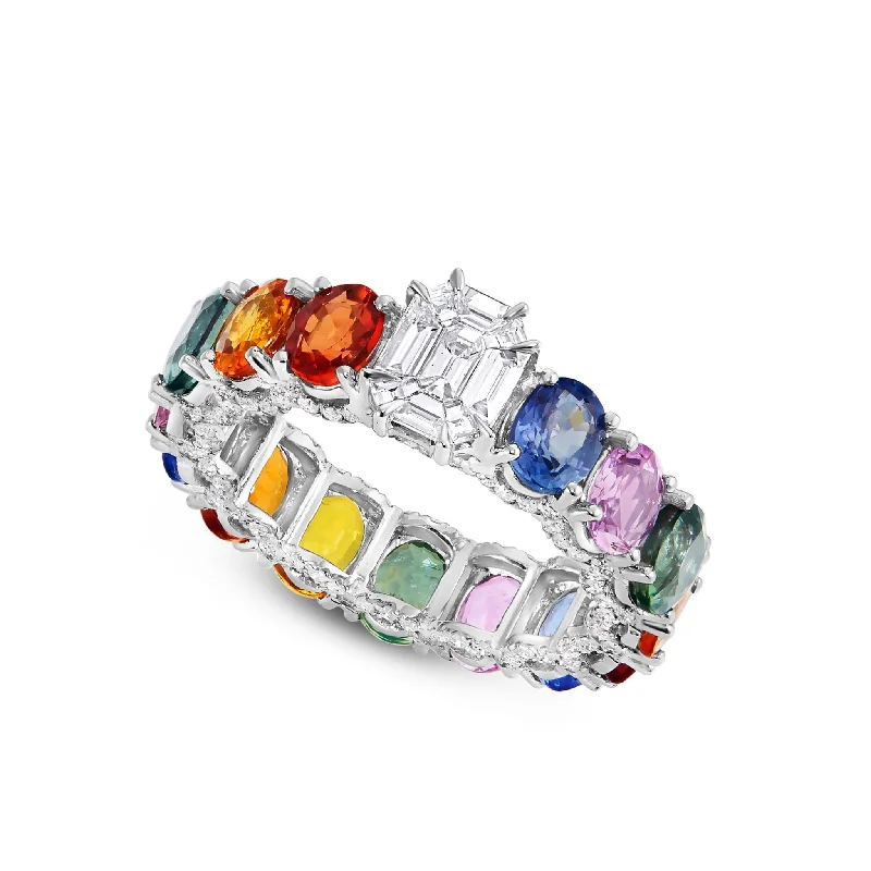 18K White Gold 1.25ct Rainbow Oval Cut Sapphire Eternity Ring