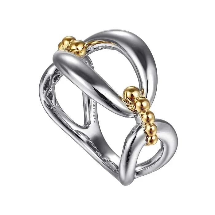 Gabriel & Co Bujukan Link Ring in 14K Yellow Gold and Sterling Silver