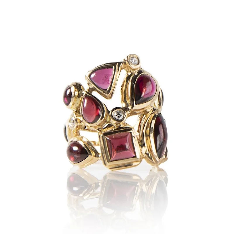 Garnet & Diamond 18K Gold Mosaic Statement Ring