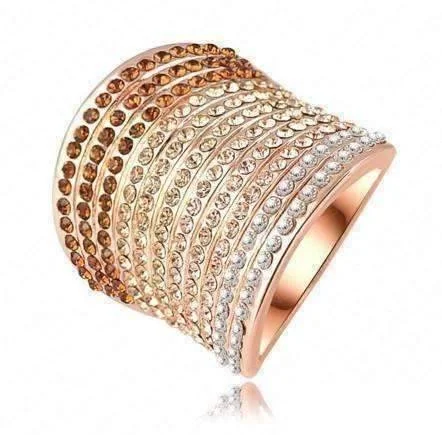 Gold Gradient Austrian Crystal 18K Rose Gold Plated Cocktail Ring for Women