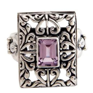 Handmade Sterling Silver 'Mythic Garden' Amethyst Ring (Indonesia)