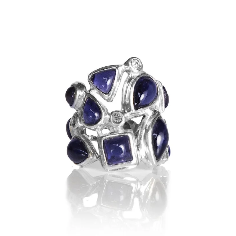 Iolite & Diamond Sterling Mosaic Statement Ring