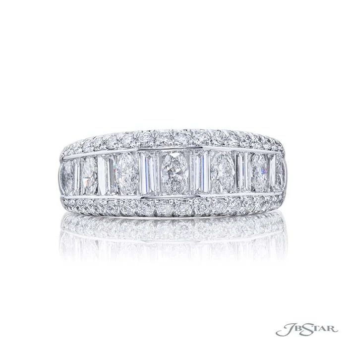 J B Star Marquise/Baguette Tapered Channel Band in Platinum