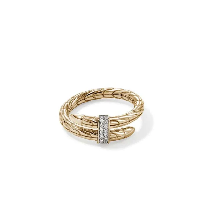 John Hardy Single Wrap Spear Ring with Diamonds in 14K Yellow Gold