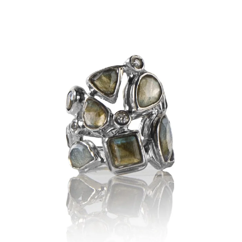 Labradorite & Diamond Sterling Mosaic Statement Ring