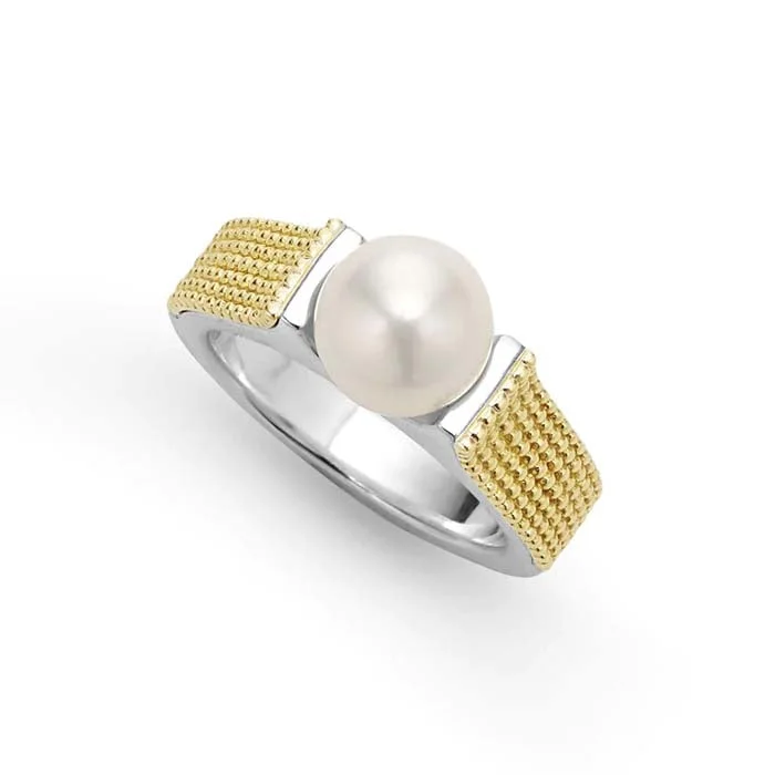 LAGOS Two-Tone Caviar Pearl Ring in Sterling Silver and 18K Yellow Gold