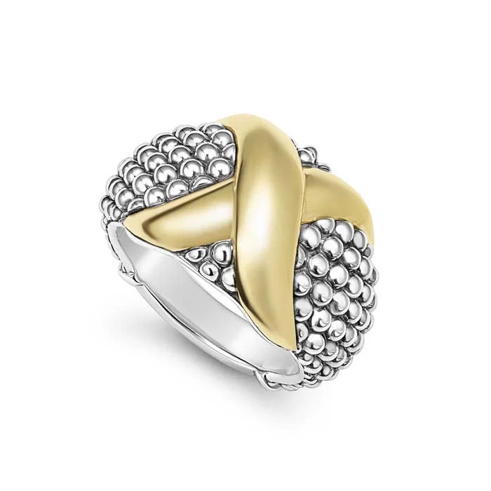 LAGOS X Caviar Dome Ring in Sterling Silver and 18K Yellow Gold