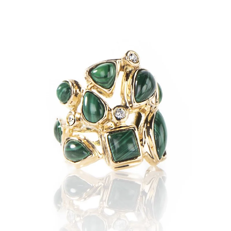 Malachite & Diamond 18K Gold Mosaic Statement Ring