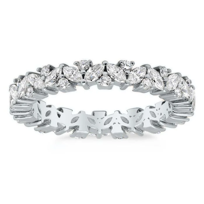 Marquise and Round Diamond Laurel Eternity Ring