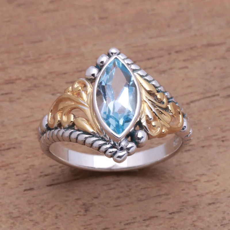 Marquise Order Gold Accented Marquise Blue Topaz Single-Stone Ring