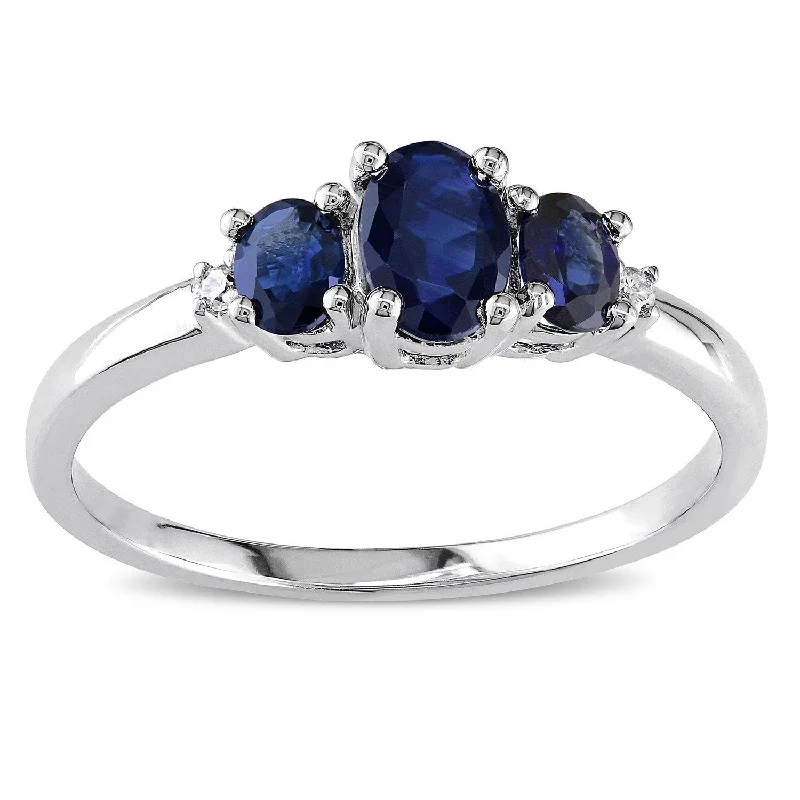 Miadora 10k White Gold Blue Sapphire and Diamond 3-stone Ring