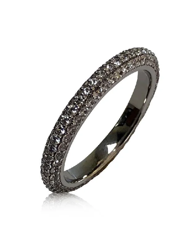 MIcro pave 3 rows CZ Eternity Wedding band 14K White Gold