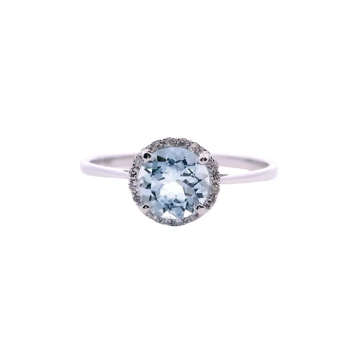 Mountz Collection Aquamarine and Diamond Ring in 14K White Gold