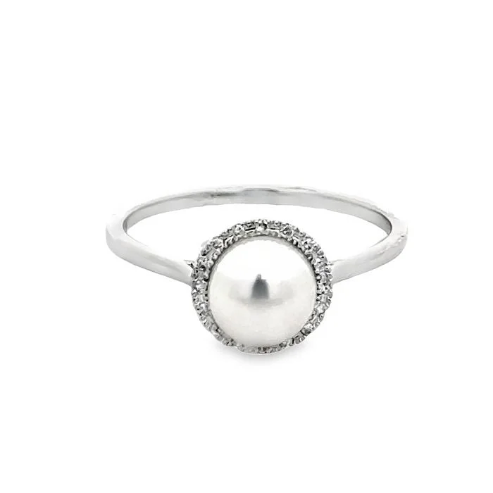 Mountz Collection Cultured Pearl Ring with Diamonds in 14K White Gold