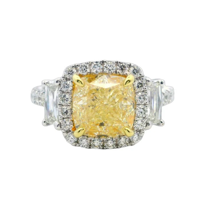 Mountz Collection Yellow Diamond Halo Ring in 18K White and Yellow Gold