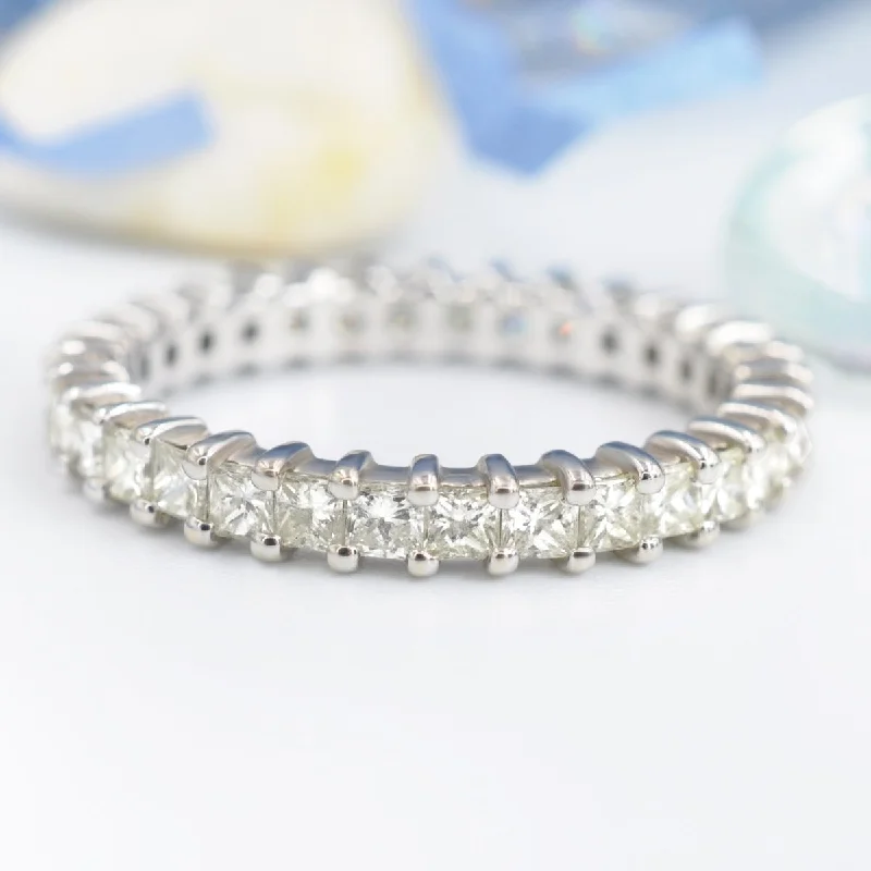 No Risk 1.90 CT Princess Cut Diamond Eternity Ring in 14 KT White Gold