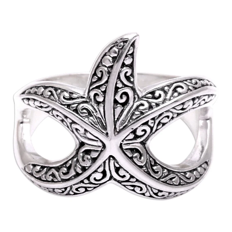 NOVICA Bali Starfish, Sterling silver cocktail ring