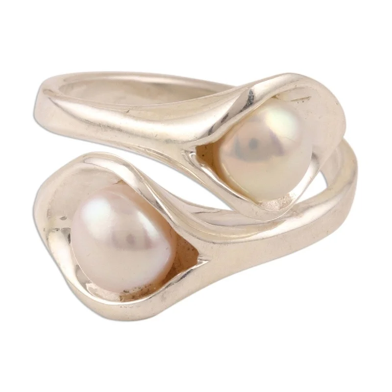 NOVICA Lily Twins, Cultured pearl wrap ring