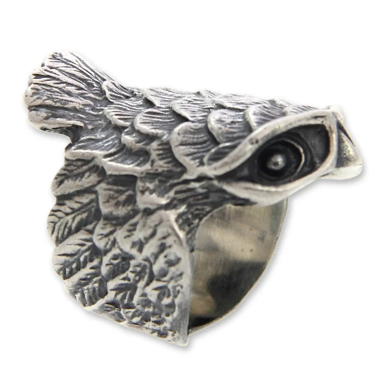 NOVICA Owl in Flight, Sterling silver cocktail ring