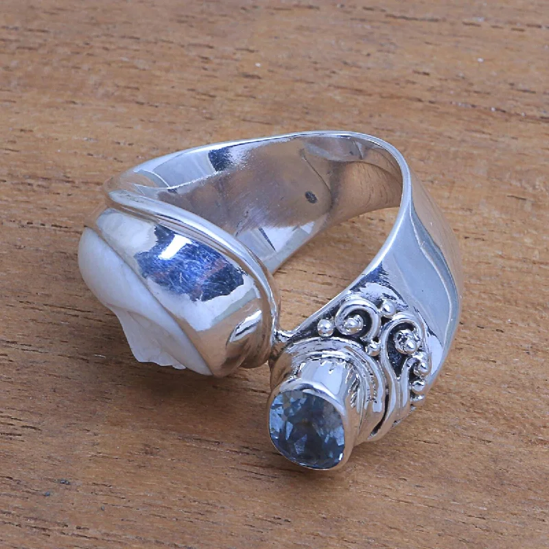 NOVICA Sparkling Face, Blue topaz cocktail ring