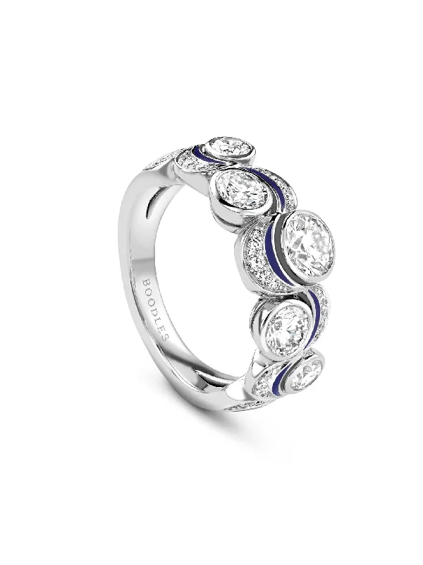 Over the Moon Diamond Enamel Platinum Ring