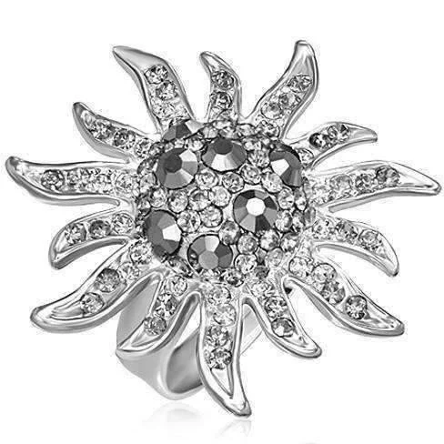 Platinum Starburst Adjustable Stainless Steel Cocktail Ring