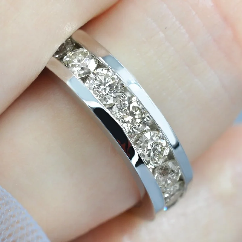 Certified 4.00 CT Round Cut Diamond Eternity Ring in 18KT White Gold