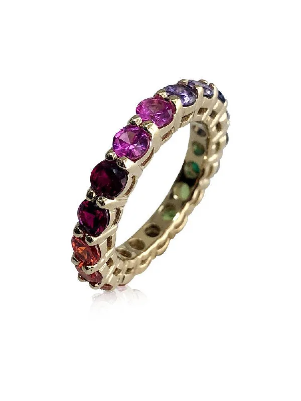 Rainbow colored Cubic Zirconia Eternity Wedding Band 14k