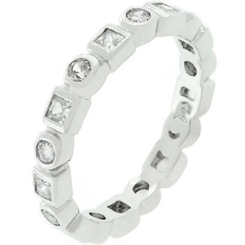 Rhodium Plated Eternity Stackable Band Ring