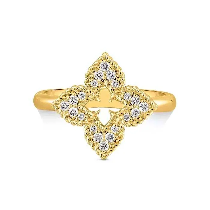 Roberto Coin Small Diamond Pavé Venetian Princess Flower Ring in 18K Yellow Gold