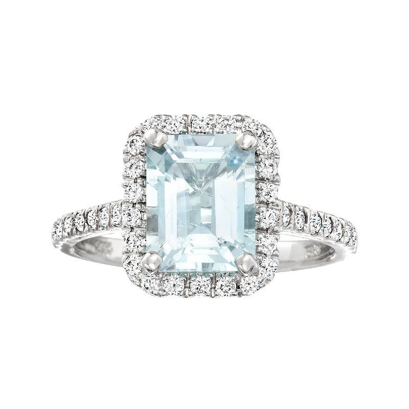 Ross-Simons Aquamarine and . Diamond Ring in 14kt White Gold