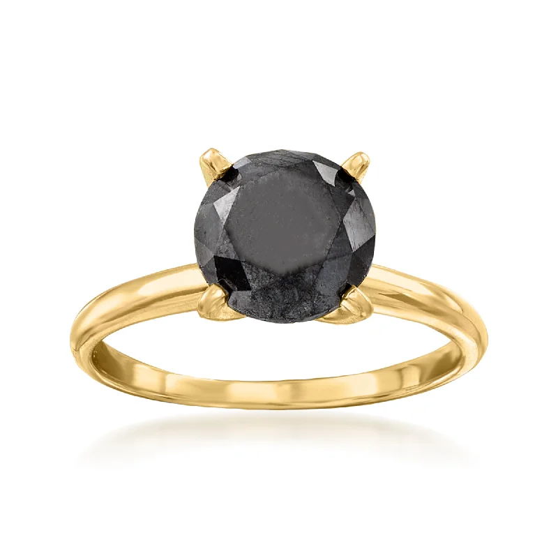 Ross-Simons Black Diamond Solitaire Ring in 14kt Yellow Gold