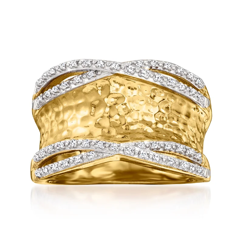 Ross-Simons Diamond Hammered Ring in 18kt Yellow Gold Over Sterling Silver