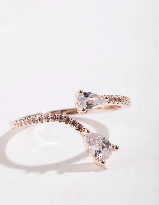 Rose Gold Open Teardrop Diamante Ring