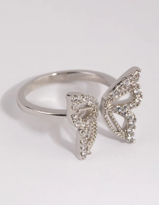 Silver Cubic Zirconia Butterfly Ring