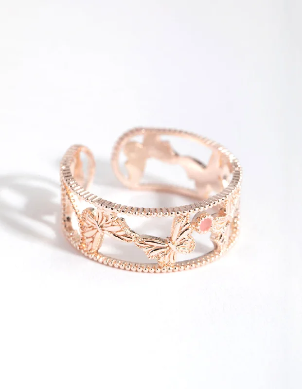 Rose Gold Multi Butterfly Ring