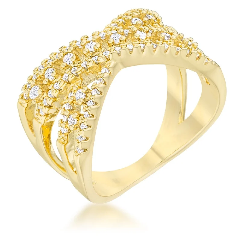 Sandy 0.37ct Cubic Zirconia Gold Classic Criss Cross Ring