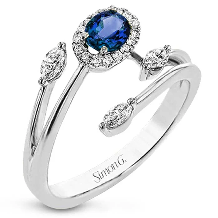 Simon G. Oval Blue Sapphire Open Bypass Ring in 18K White Gold