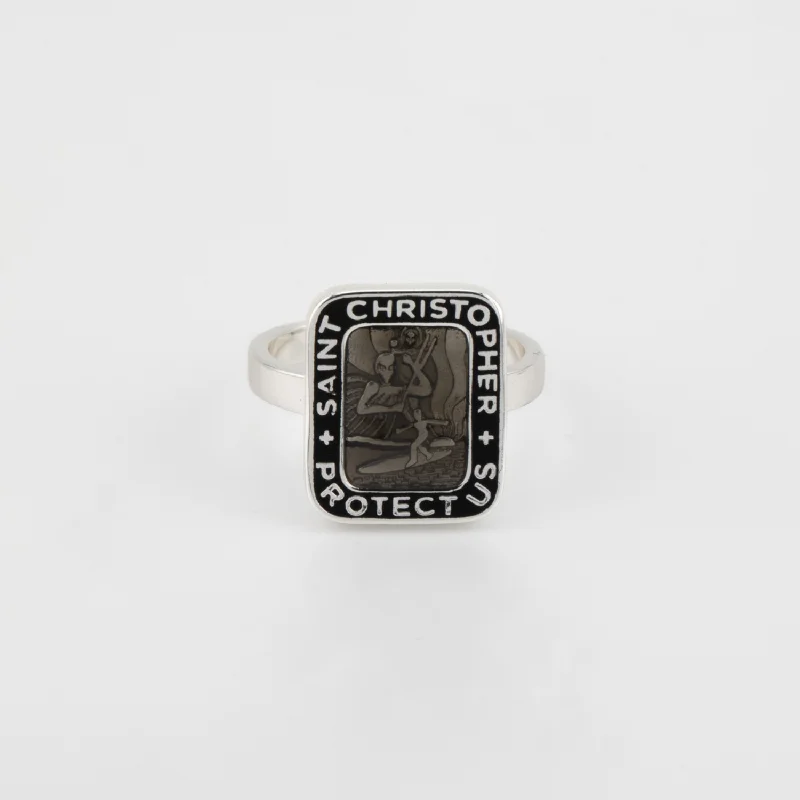 St. Christopher Rectangle Ring - Black / Black