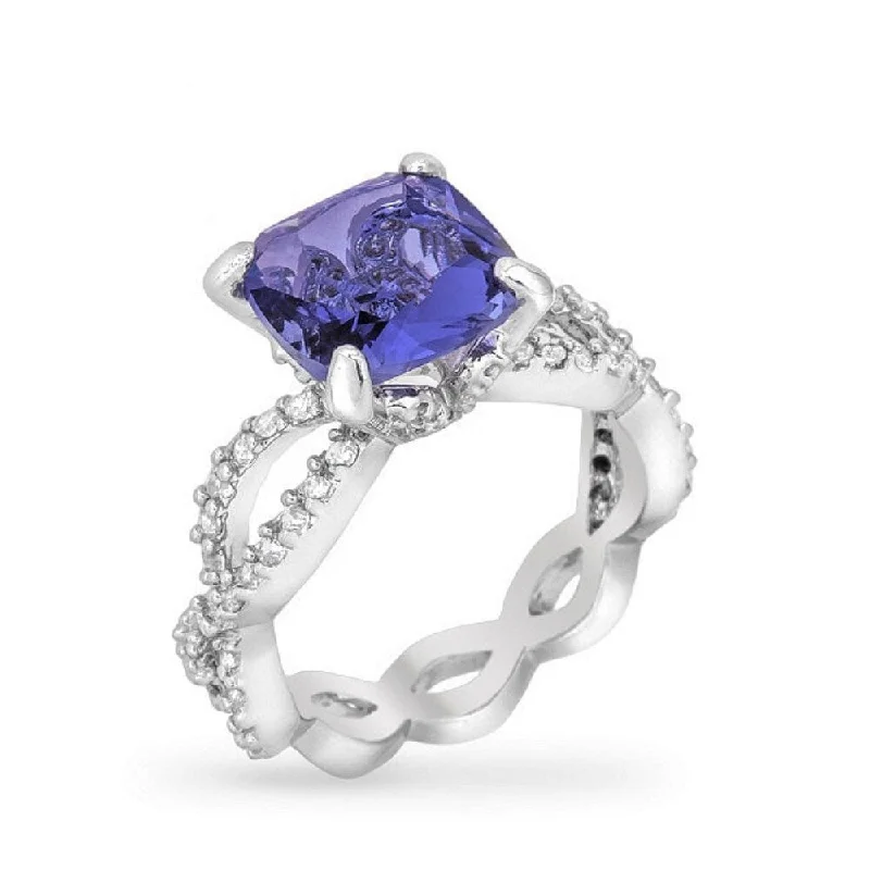 Tanzanite Cubic Zirconia Uptown Classic Ring With Floral Style