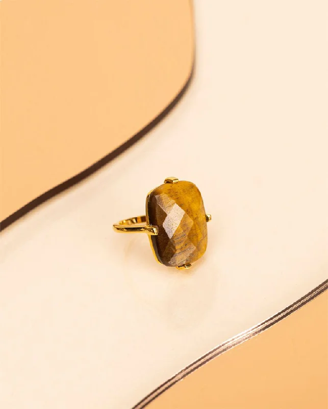 Tiger Eye Rectangle Ring GOLD