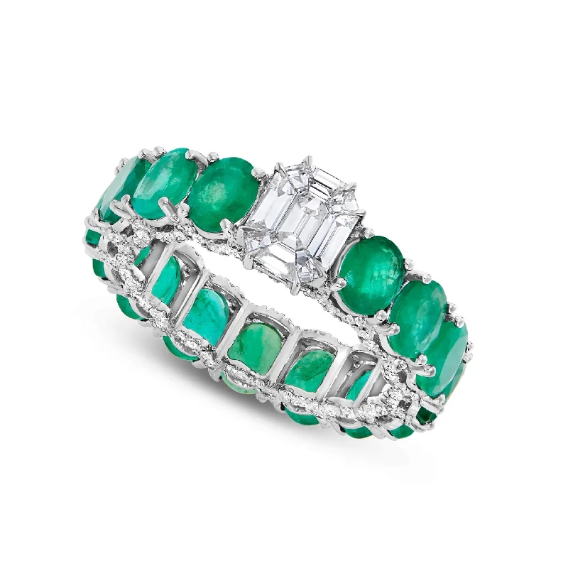 10K White Gold 1.5ct Oval Cut Emerald Stone Eternity Ring