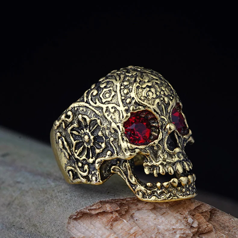 Wholesale Crystal Color Eyes Skull Open Adjustable Ring