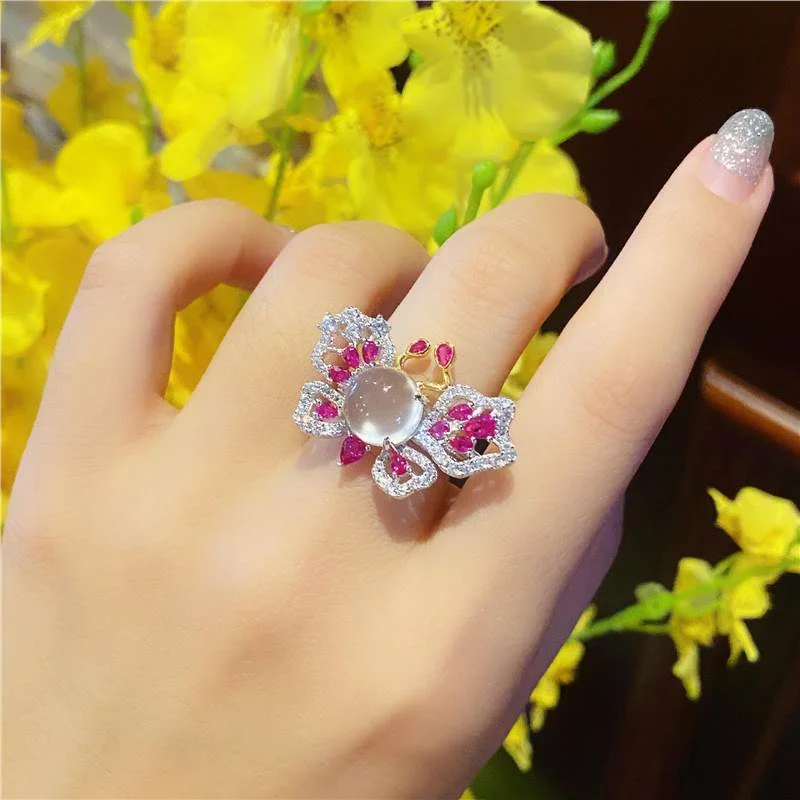 Wholesale Imitation Natural Red Corundum Butterfly Ring