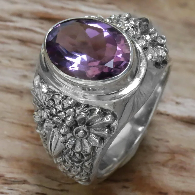 Worried Owl Amethyst Ring