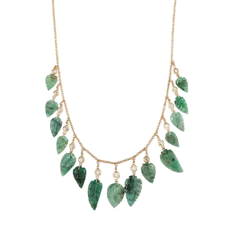 15 EMERALD LEAF AND DIAMOND DROP SHAKER NECKLACE